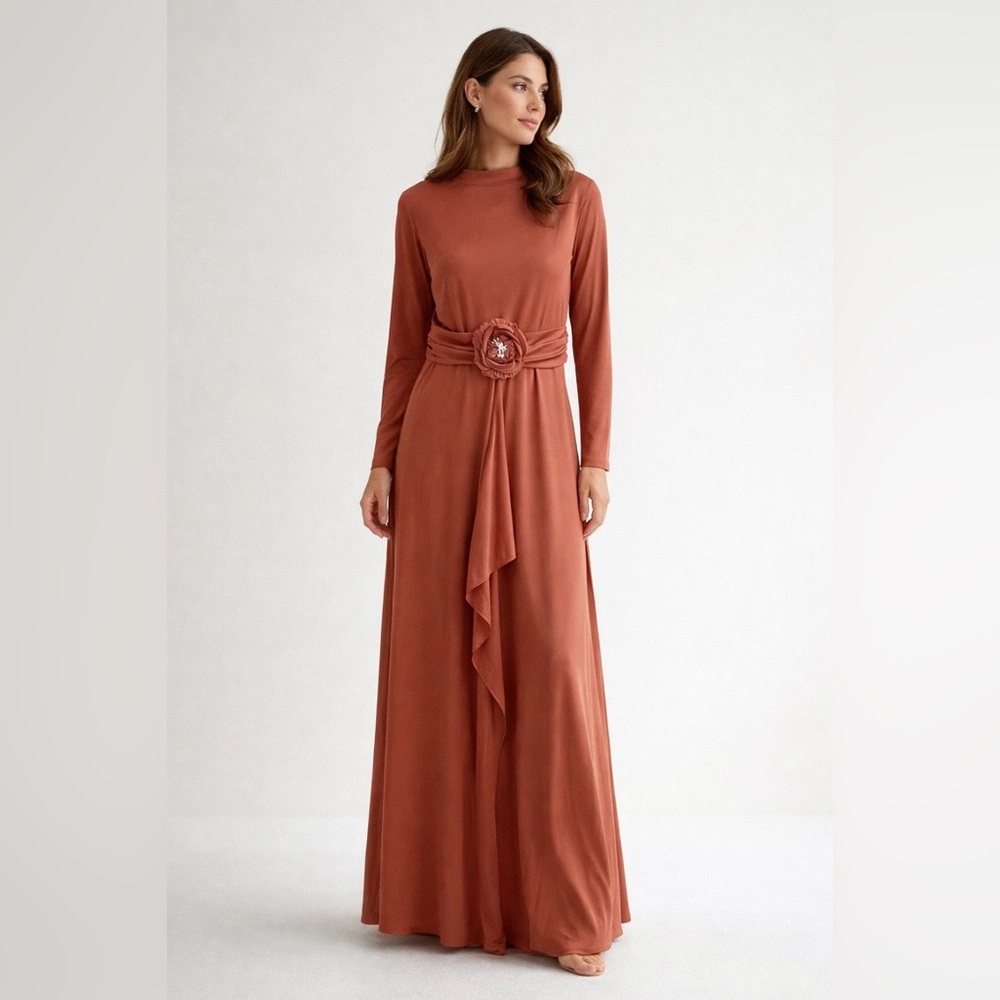 Vintage Canada Union Made Majestic Formal Maxi Dress 70s 80s Long Sleeve Event